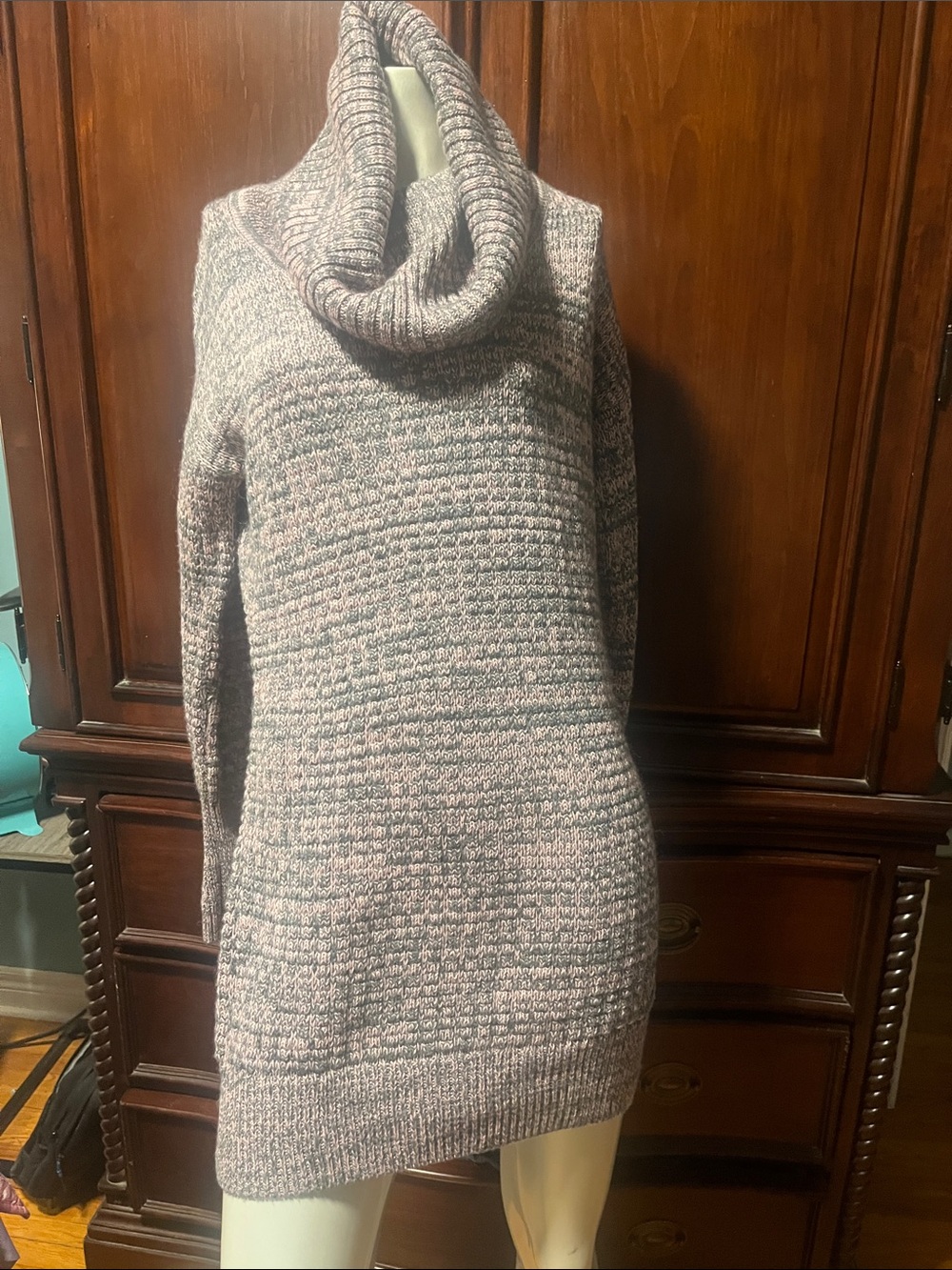 Bench  Cowl Neck Sweater - Pink /Gray Heather Sz S